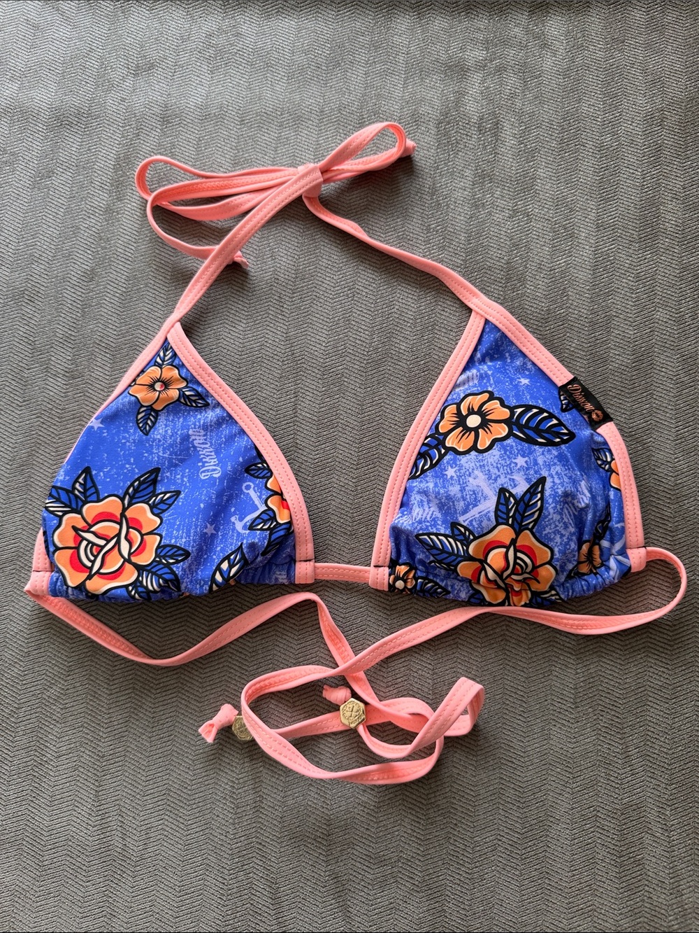 DIXXON Blue Floral Triangle Bikini Top - NEW